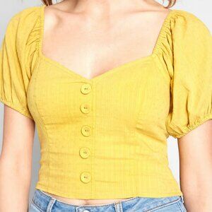 Modcloth Prairie Much So Puff Sleeve Top Yellow Medium